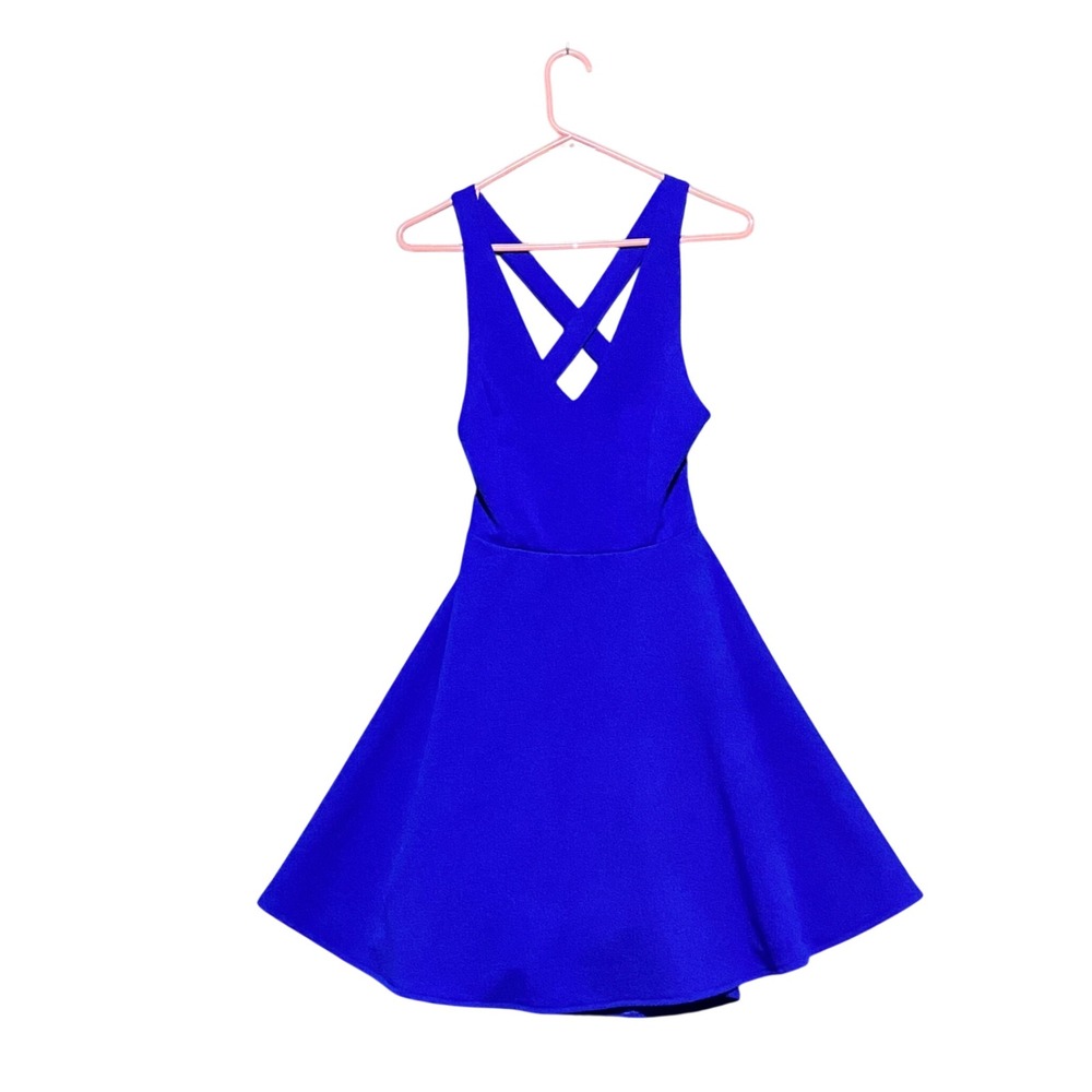 Lulus Katrina Royal Blue Crisscross Back Skater Dress Medium Wedding Clubwear